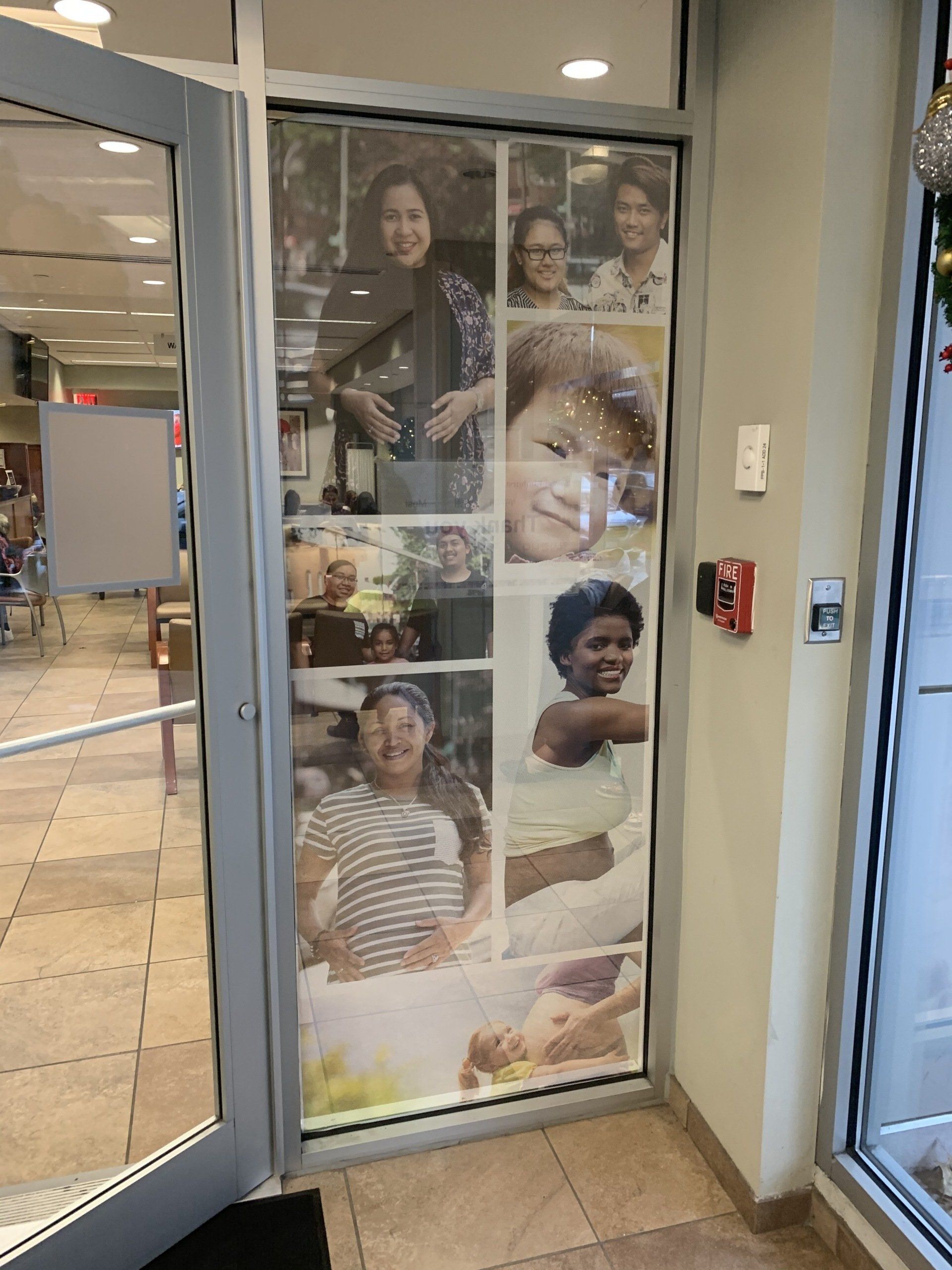 A door with a collage of people on it
