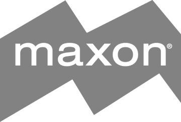 The maxon logo is gray and white and looks like a mountain.
