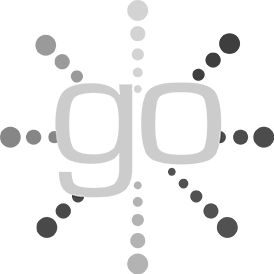 The word go is surrounded by dots on a white background