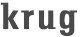The word krug is written in black on a white background.