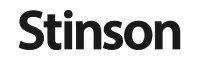 A black and white logo for stinson on a white background.
