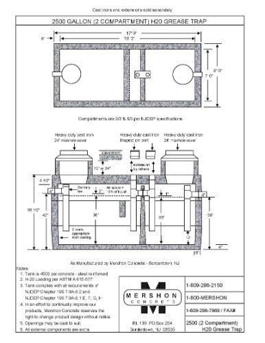 2500 Gallon (2 compartment) h2o Grease Trap