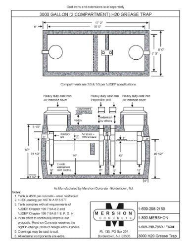 3000 (2 compartment) h2o Grease Trap