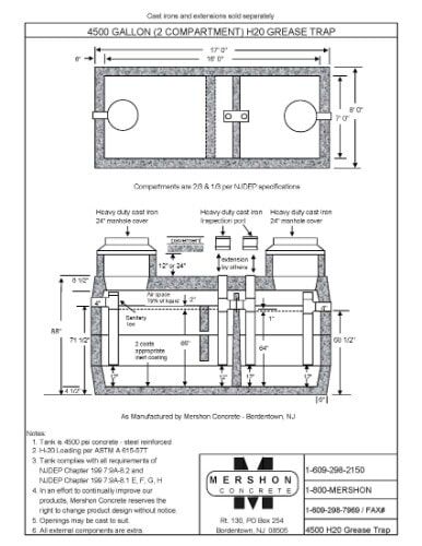 4500 Gallon (2 compartment) h2o Grease Trap