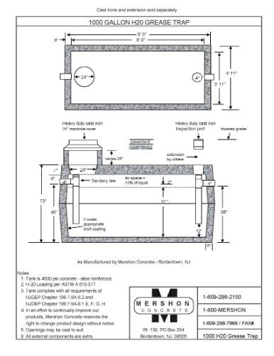 1000 Gallon h2o Grease Trap