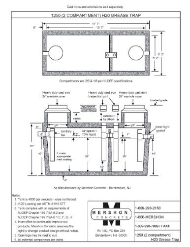 1250 (2 compartment) h2o Grease Trap