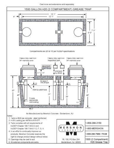 1500 Gallon h2o (2 compartment) Grease Trap