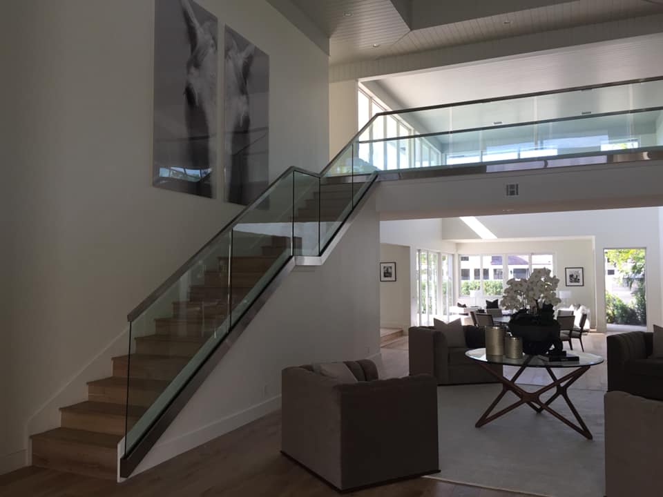 Boca Raton, FL -  Interior glass railing stairs