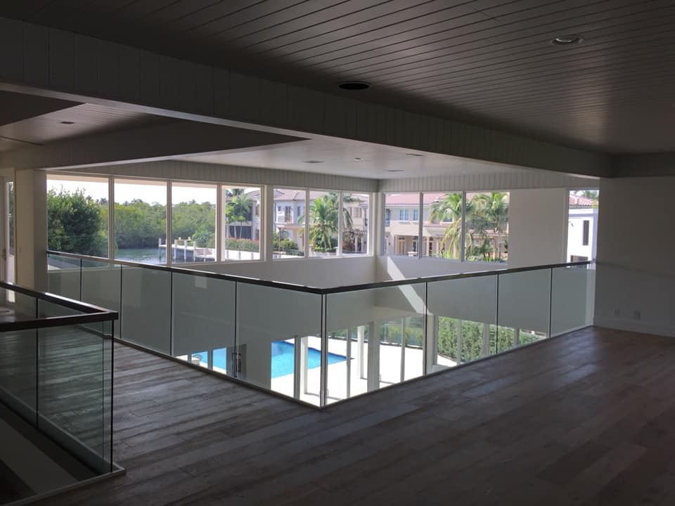 Boca Raton, FL -  Interior glass railing 