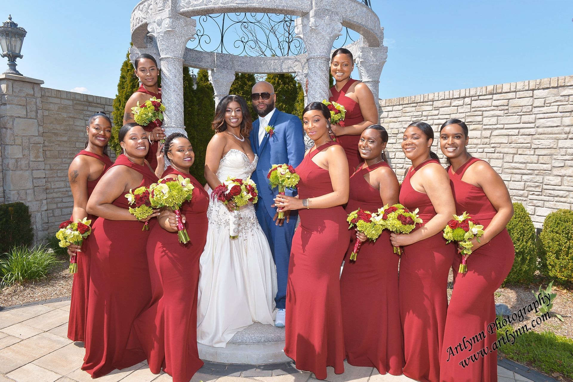 Bridal party in gazebo