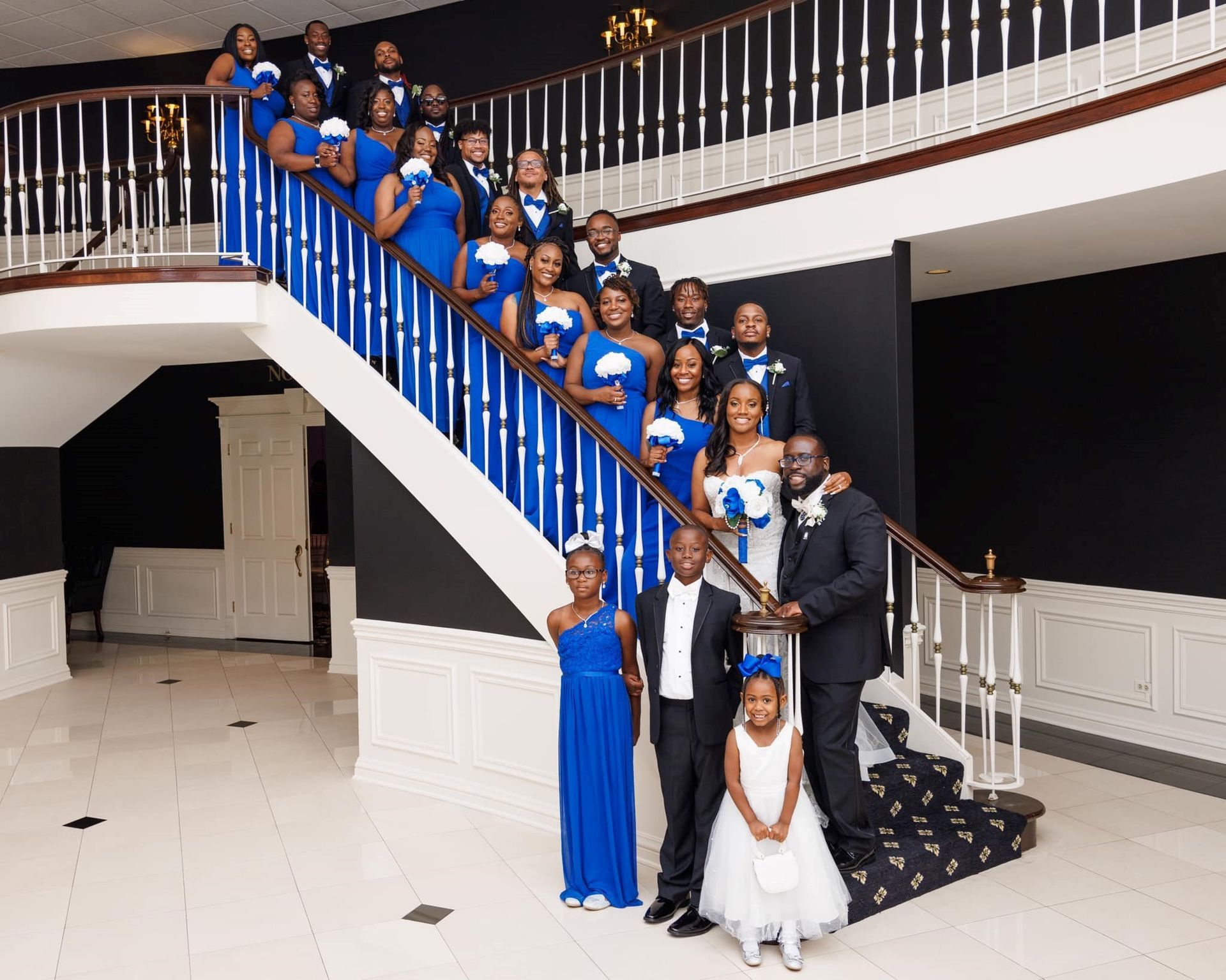 Bridal party on stairs
