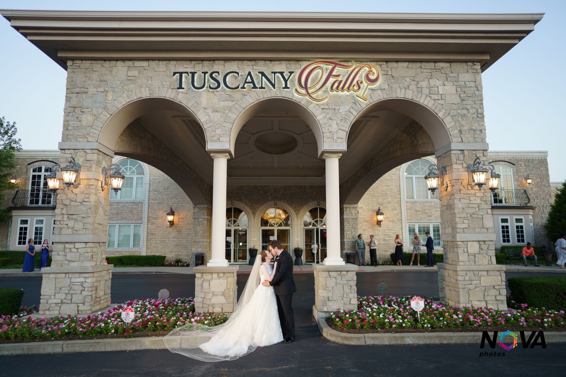 Bride and Groom in front of Tuscany Falls