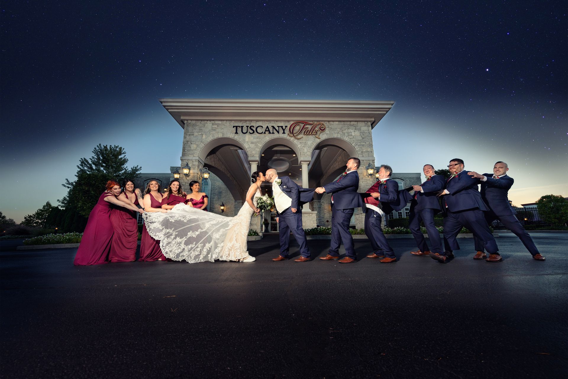 Bridal party outside of Tuscany Falls