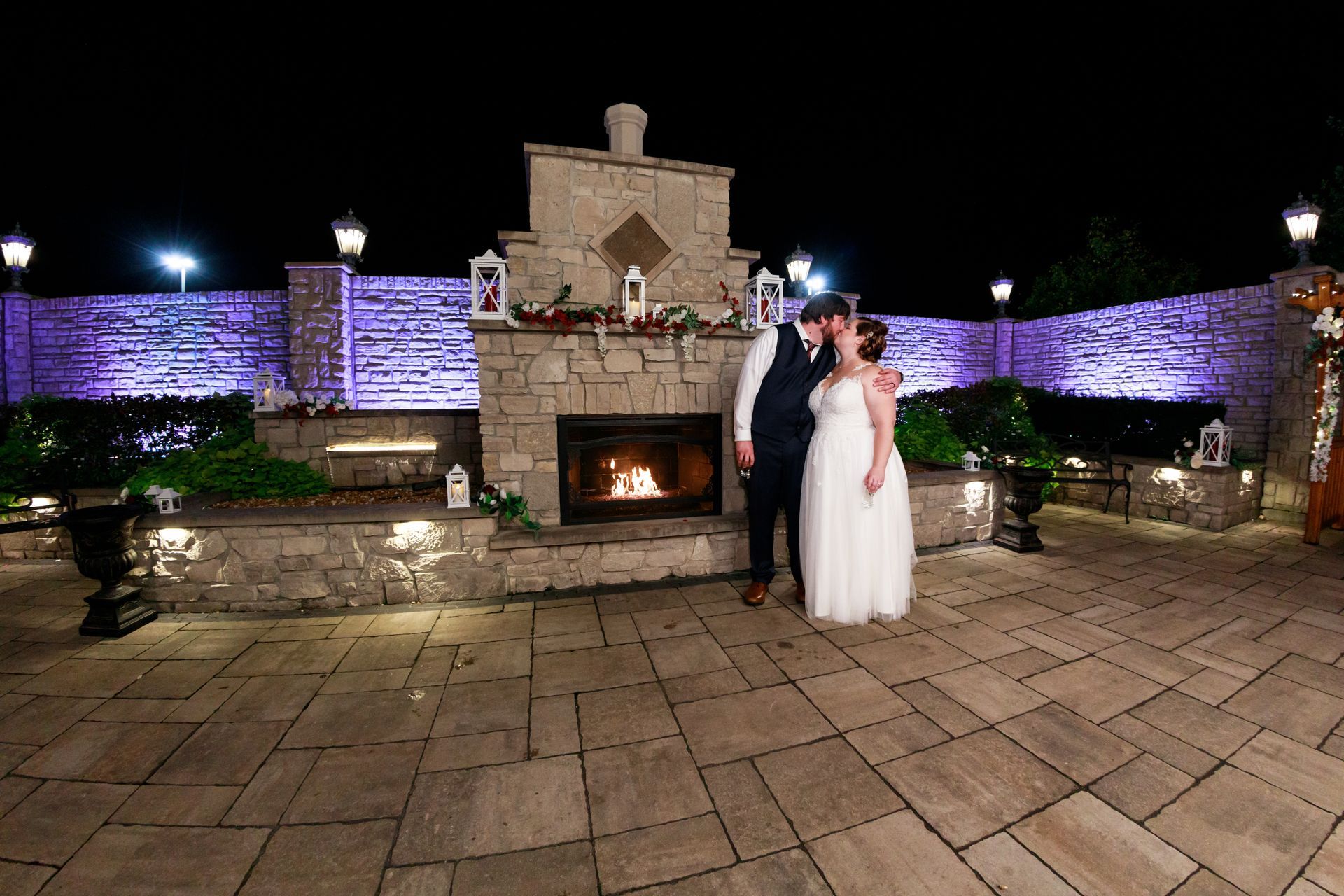 Bride and Groom in courtyard