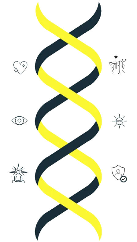 Horizon Seven DNA - Company values and purposes defined through DNA helix and iconHorizon Seven DNA - Company values and purposes defined through DNA helix and icons.
