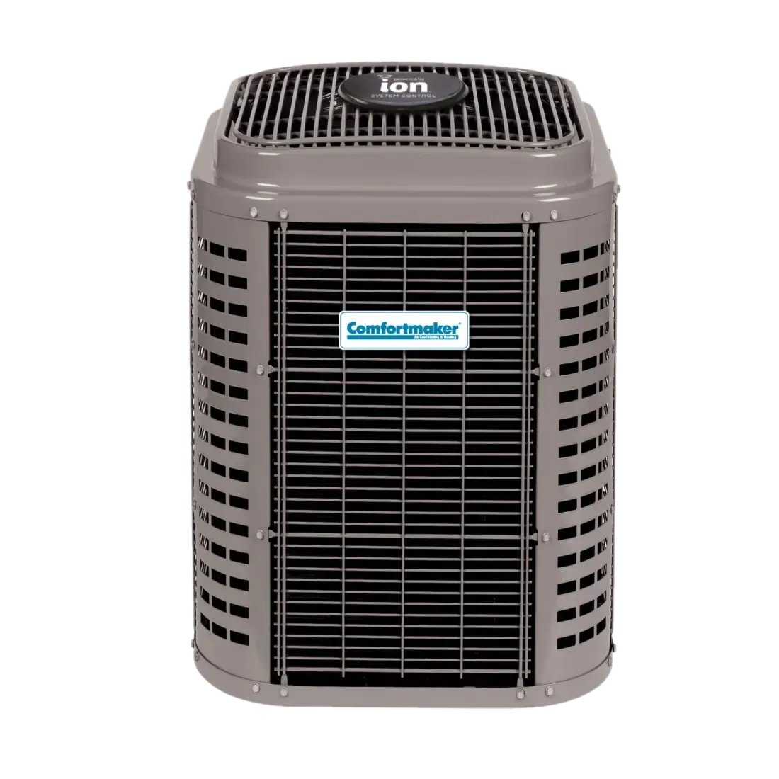 Gray air conditioning unit with black grille,