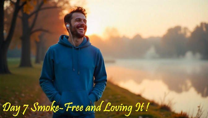 A Happy Columbus Man walking through a park smiling with a caption 