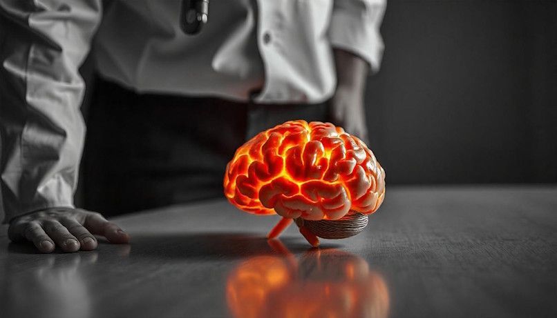 Brain on a table being inspected by a hypnotherapist