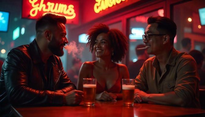 Columbus friends at a bar when their smoking triggers kick in while drinking and enjoying a Friday night out together.