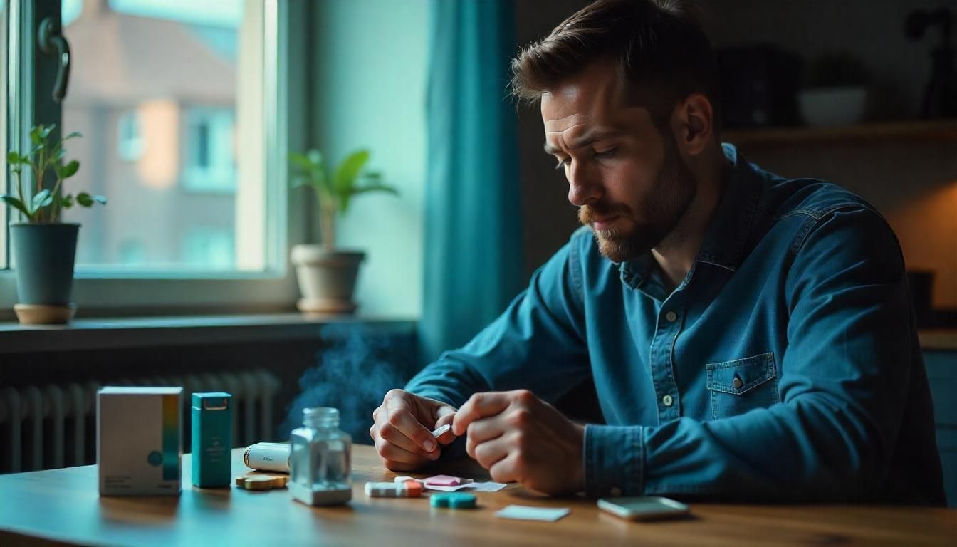 man looking a multiple different smoking cessation methods and medications to quit smoking