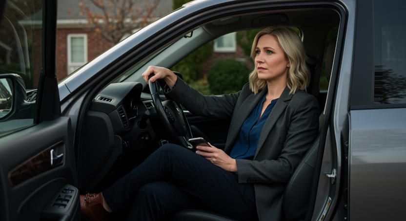 Real estate agent in Columbus sitting in parked car between home showings tempted to smoke but showing restraint