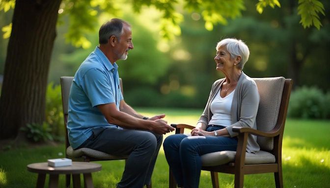 Woman in Columbus meeting with her hypnotherapist from Quit Smoking Columbus Hypnotherapy for her session outdoors in nature