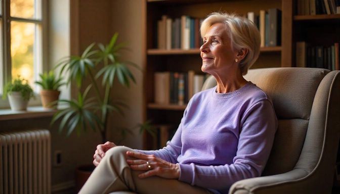 middle aged woman in german village in hypnotherapy session to quit smoking