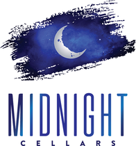 A stylized blue watercolor brushstroke featuring a crescent moon and stars above the text