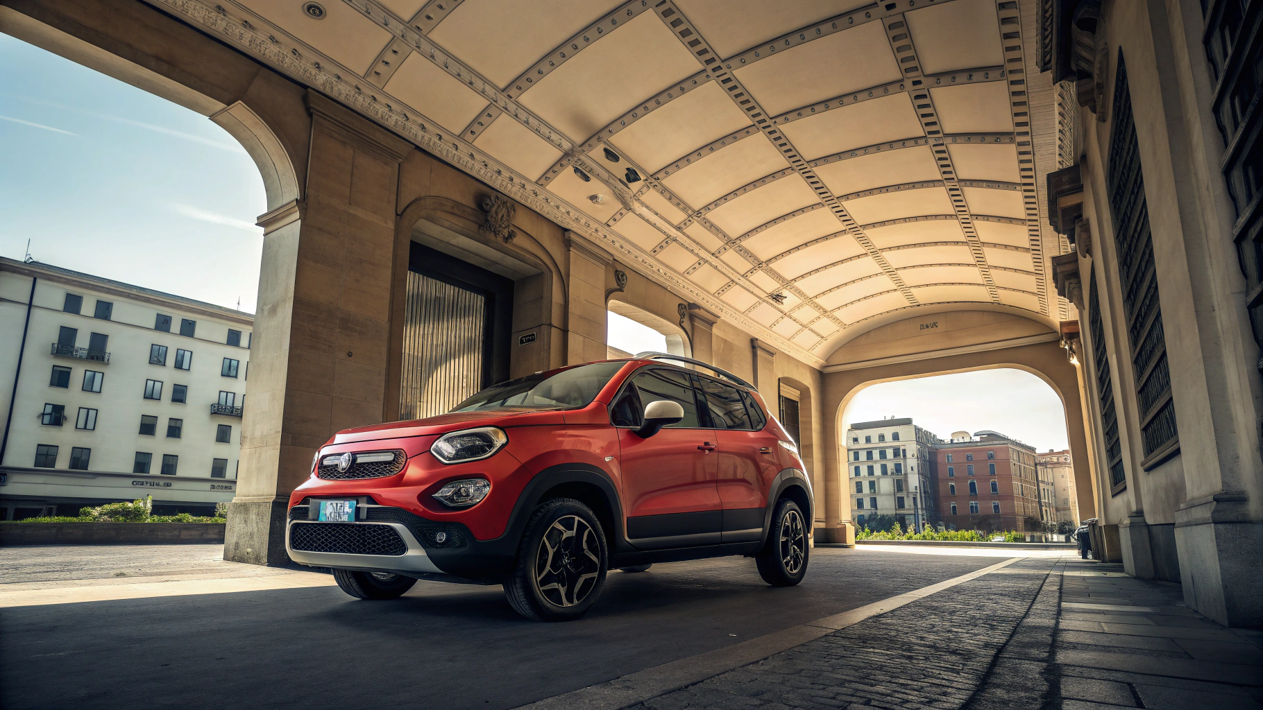 Mid-century modern credenza with a lamp and decorative objects, in a sunlit room.