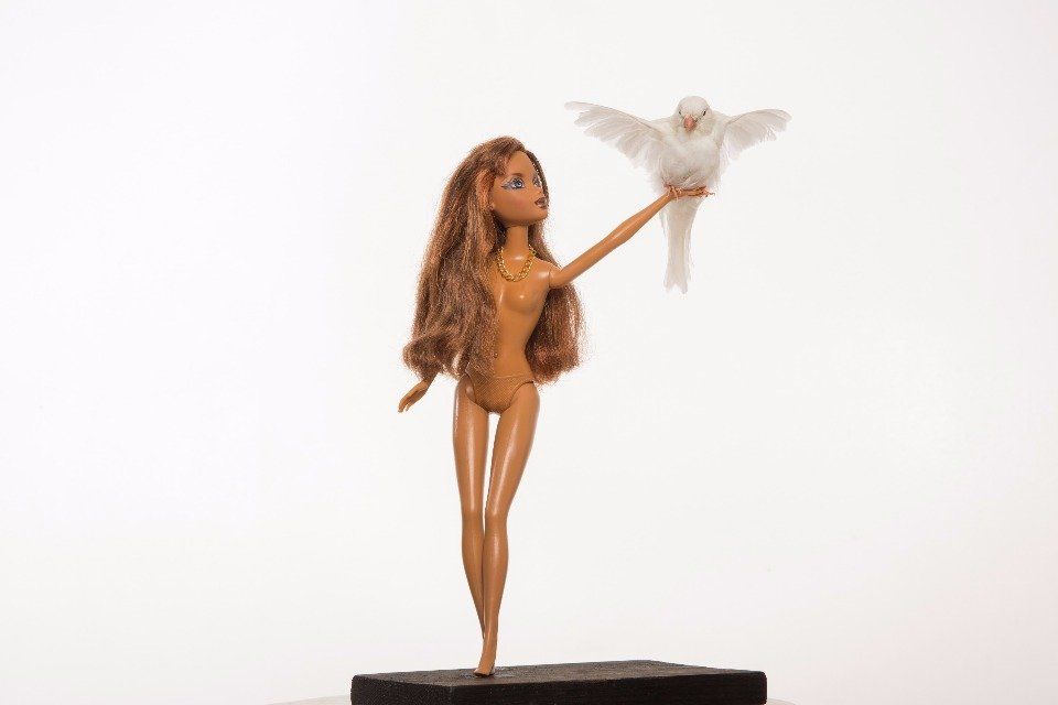 taxidermy bird, taxidermy canary, London art, taxidermy art, barbie, barbie art, London taxidermy art.