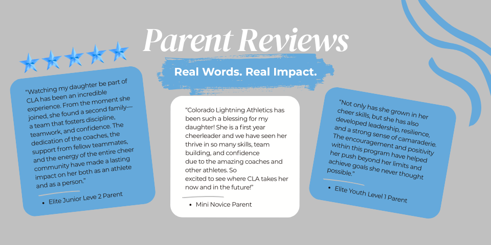 Parent reviews on a light grey background with blue accents.