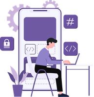 A man is sitting at a desk using a laptop computer.