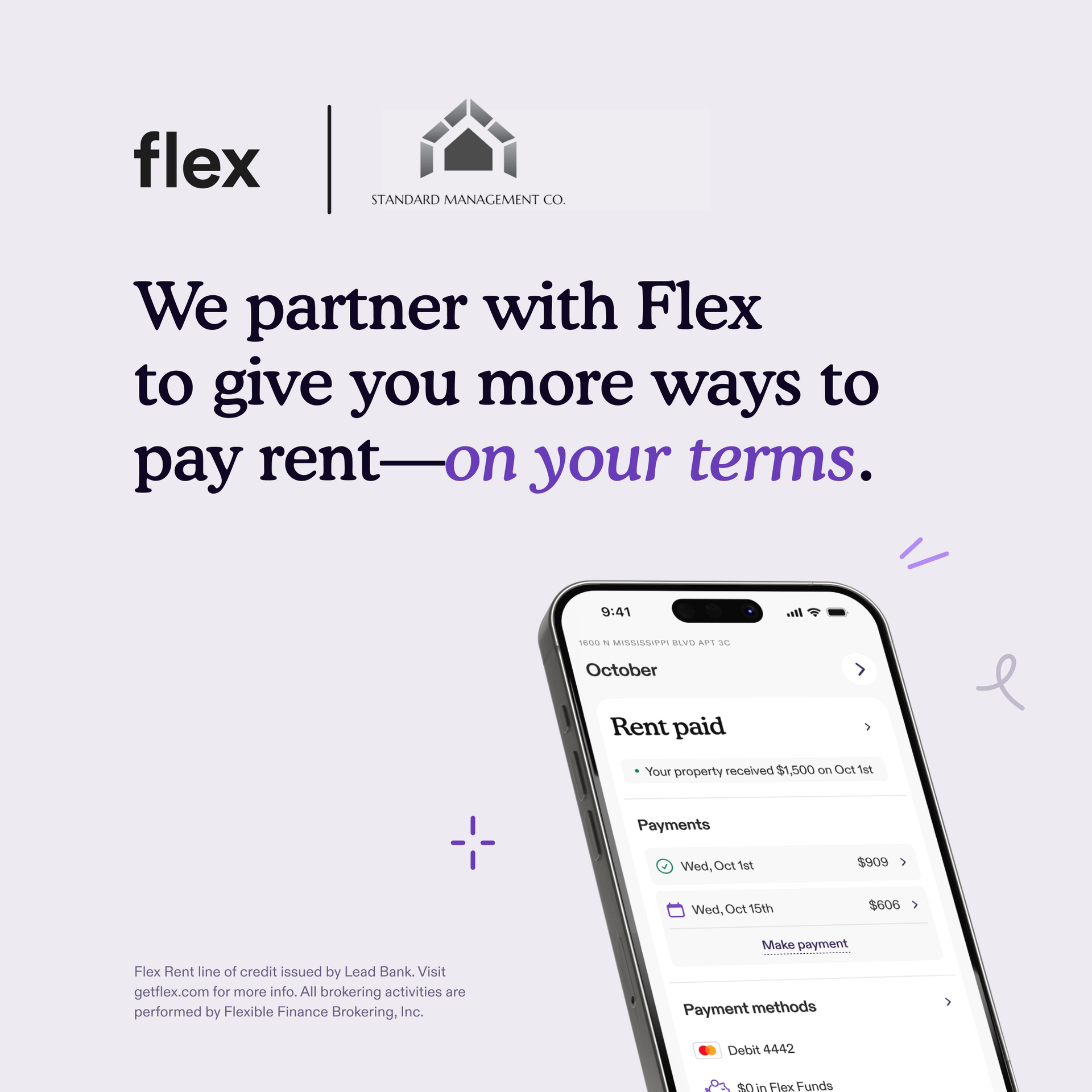Standard Management Co + Flex - we partner with Flex to give you more ways to pay rent on your terms.