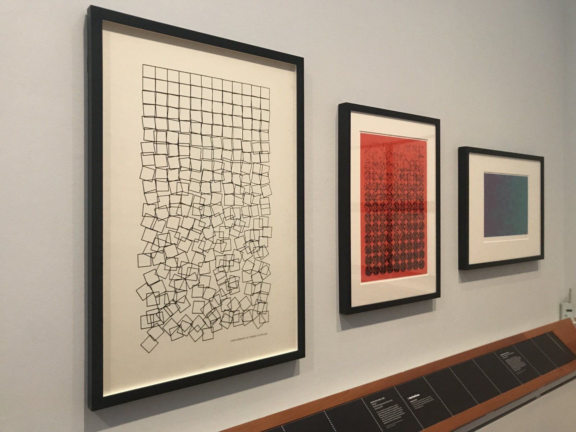 Chance and Control: Art in the Age of Computers - exhibition installation shot, V&A, 2018, with artworks by Georg Nees