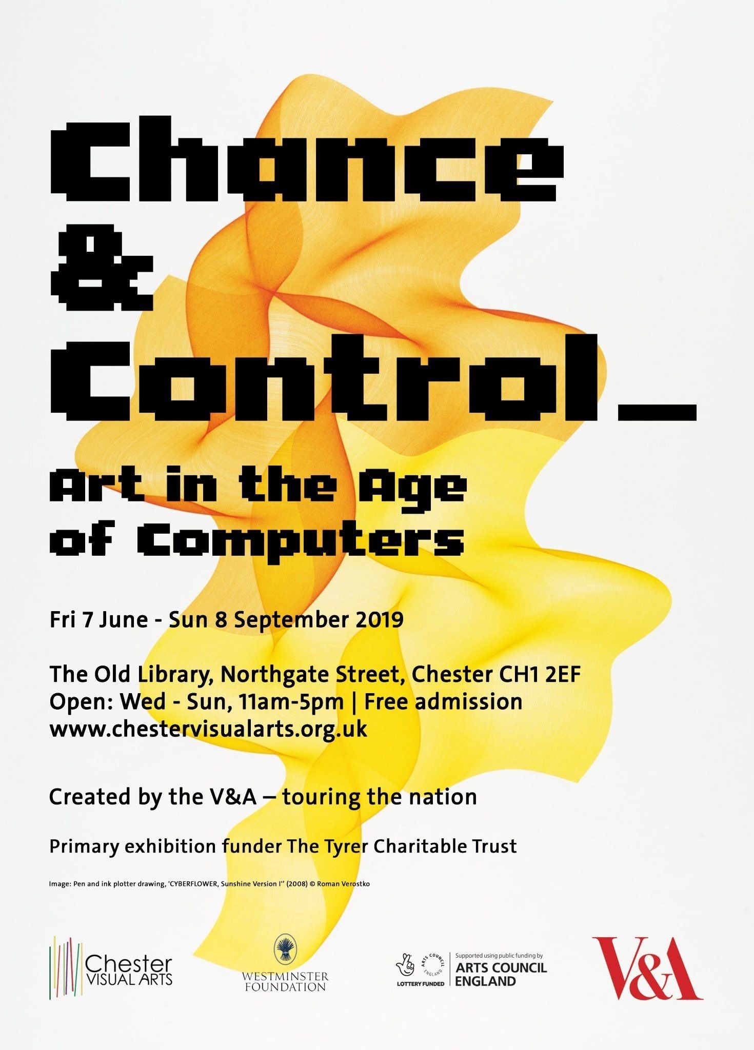 Chance and Control: Art in the Age of Computers - exhibition poster, Chester Visual Arts, 2019