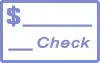 Blue bank check icon with dollar sign and the word “Check”