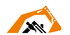 Un logo raffigurante il braccio arancione di un escavatore che si inarca sopra l'icona nera di un martello e il tetto di una casa.