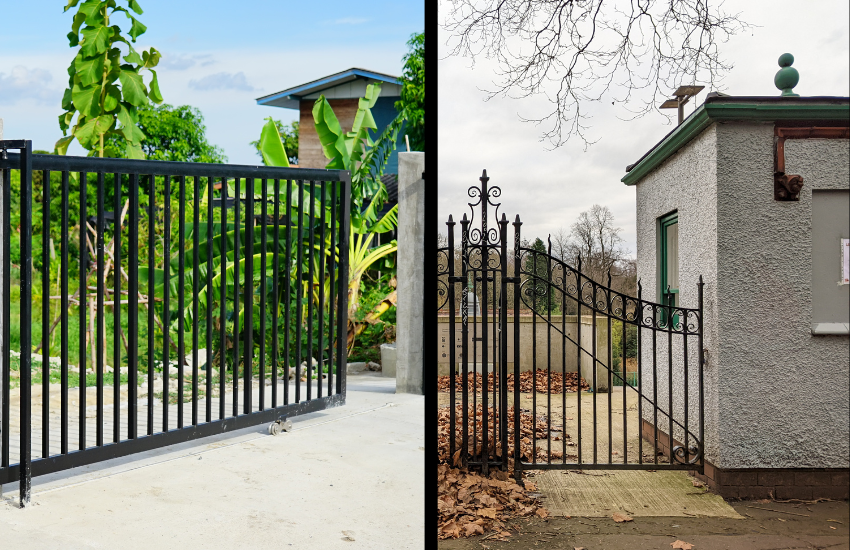 A picture of a fence and a picture of a gate.