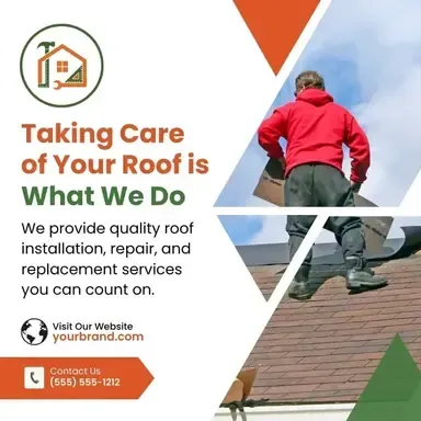 An advertisement for a roofing company that says taking care of your roof is what we do