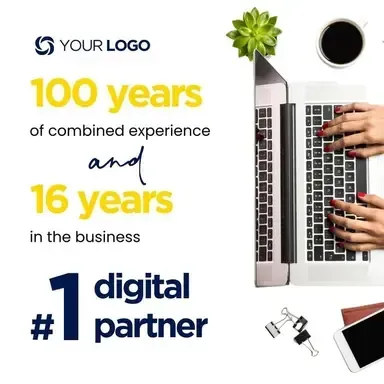 A poster that says 100 years of combined experience and 16 years in the business