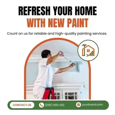 A man is painting a wall with a measuring tape.