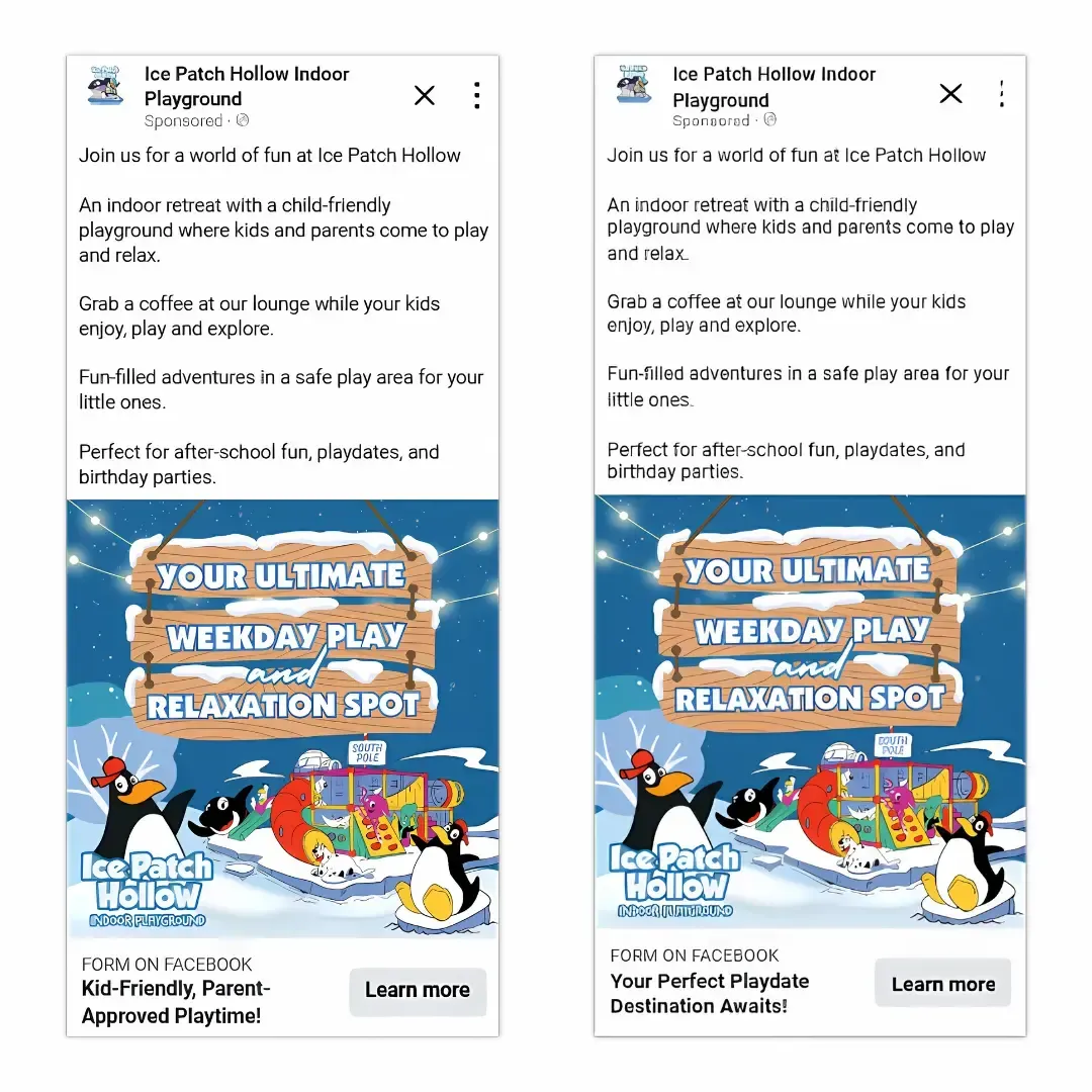 A couple of advertisements for ice patch hollow with penguins on them.