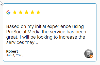 Based on my initial experience using prosocial media the service has been great . i will be looking to increase the services they ...