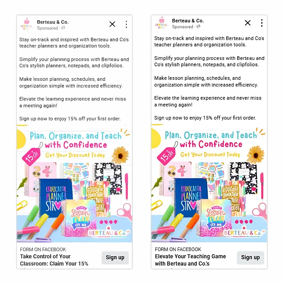 Two advertisements for a product called plan organize and teach with confidence
