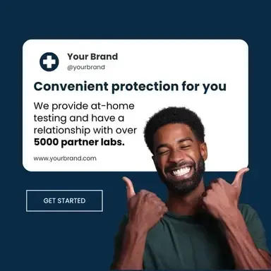 A man is giving a thumbs up in front of a sign that says convenient protection for you.