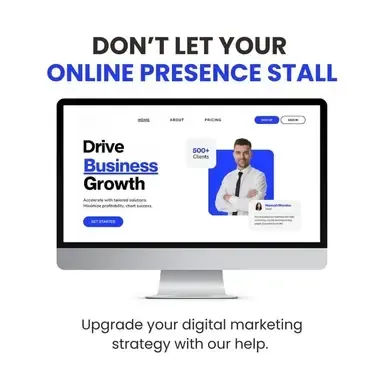 A computer monitor with a website on it that says drive business growth