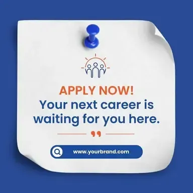 A sticky note that says apply now your next career is waiting for you here