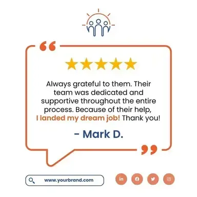 A speech bubble with a quote from mark d.