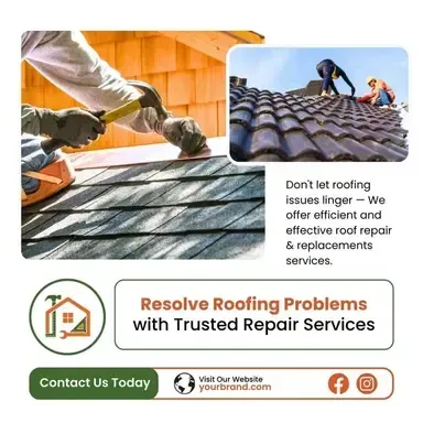 A roofing company is offering roof repair and replacement services.