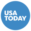 The logo for usa today is a blue circle with white text.